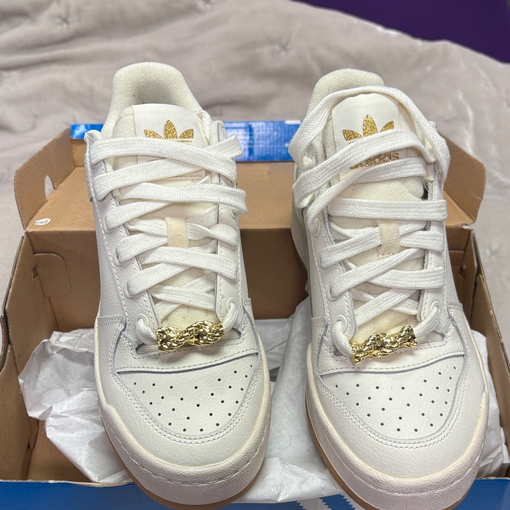 Adidas White Sneakers with Gold Details